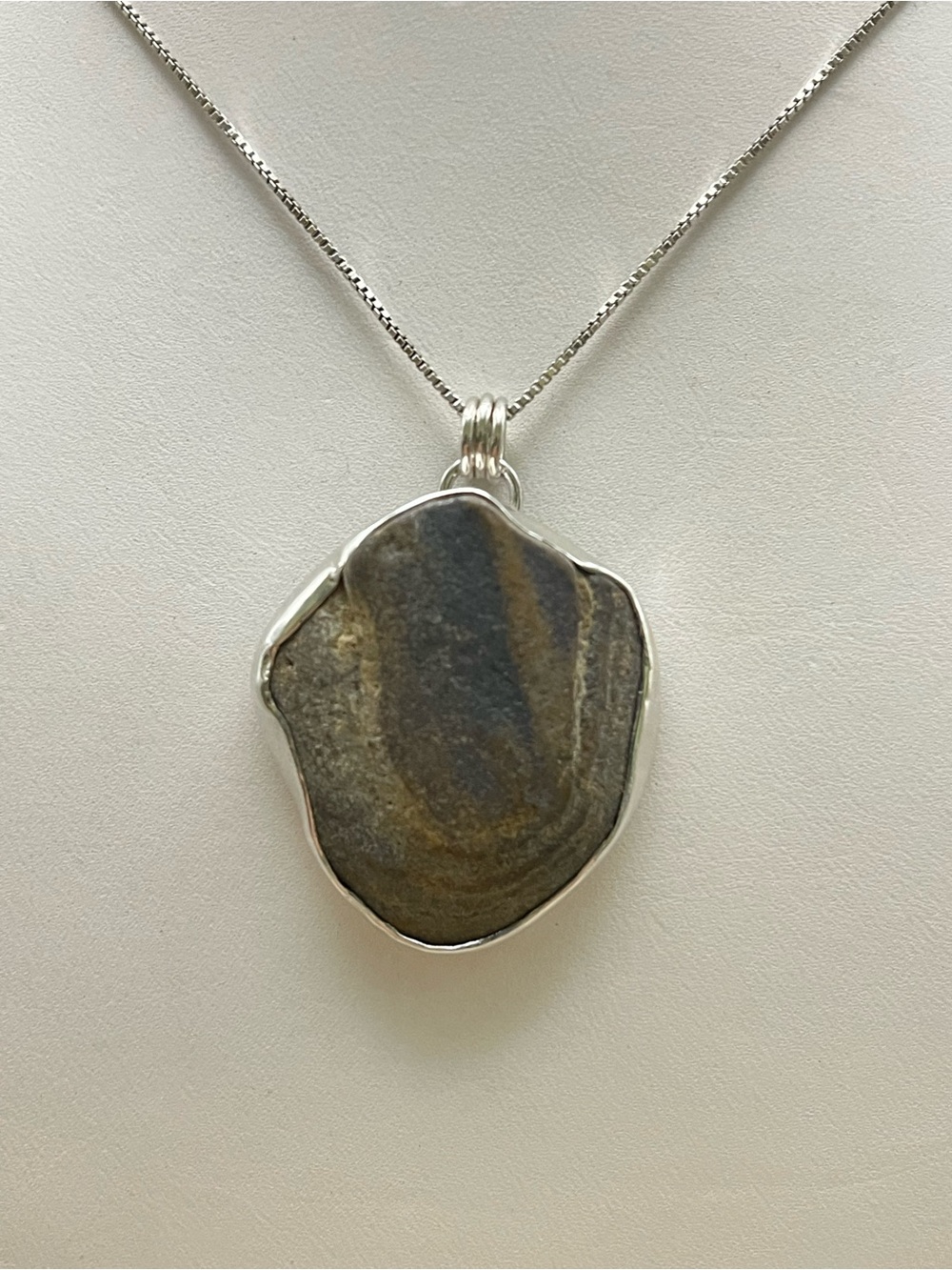 Handmade Sterling Silver Maine Beach Rock Necklace OOAK Raw Stone Boho Coastal